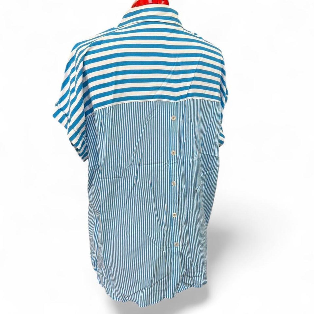 Jane + Delancey Blue & White Striped Button Up Shirt With Buttons Size Large — image 4 of 7